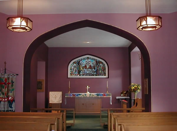 The chapel with the frontal on the altar.